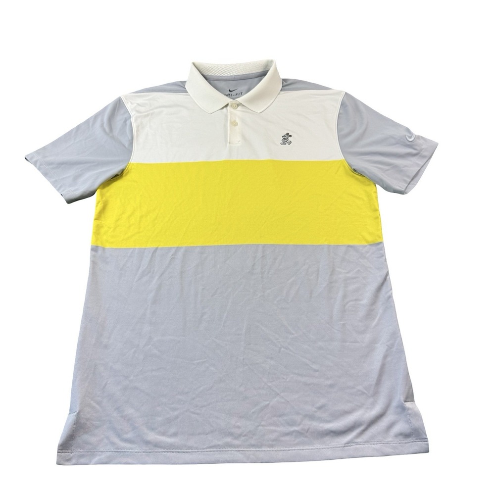 Nike Dri Fit Mickey Disney Gray Yellow Colorblock Performance Golf Polo Mens S